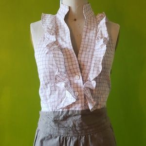 SUNNER Florent White Plaid/Brown Linen Romper